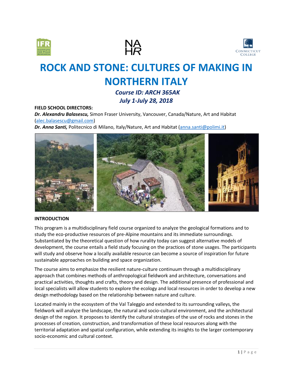Syllabus-Italy Bergamo Rock and Stone 2018