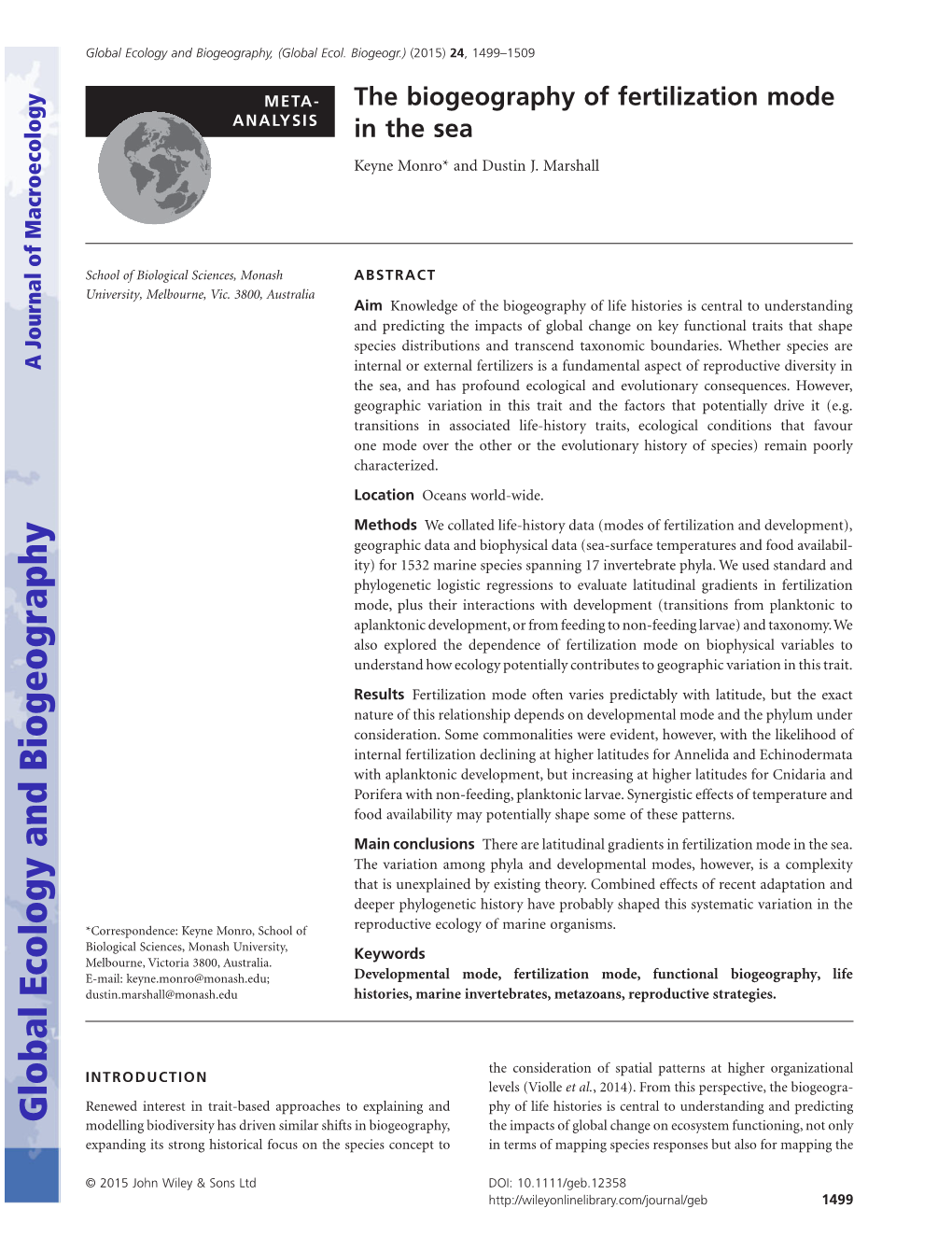 The Biogeography of Fertilization Mode in The