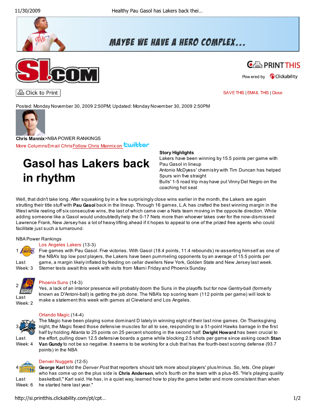 (Healthy Pau Gasol Has Lakers Back\240Their Dominating Best