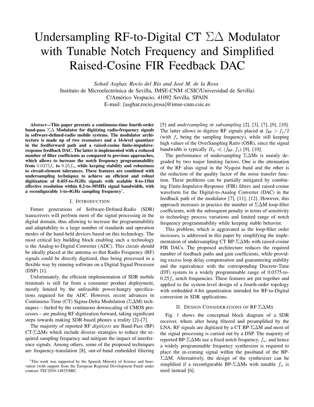 Undersampling RF-To-Digital CT Σ∆ Modulator with Tunable Notch Frequency and Simpliﬁed Raised-Cosine FIR Feedback DAC