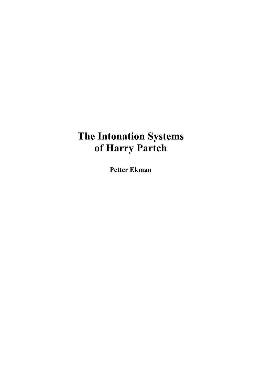 The Intonation Systems of Harry Partch