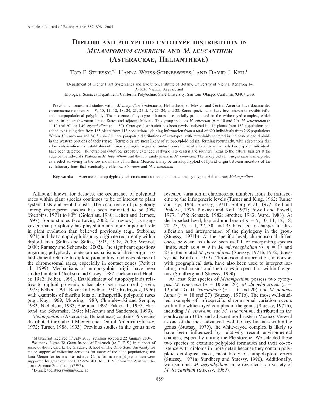 Diploid and Polyploid Cytotype Distribution in Melampodium Cinereum and M