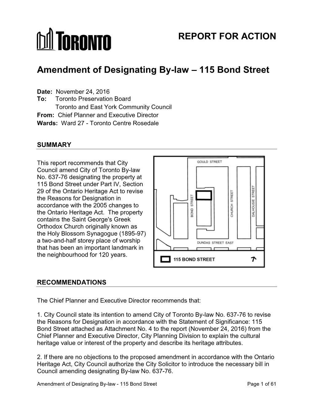 Amendment of Designating By-Law – 115 Bond Street