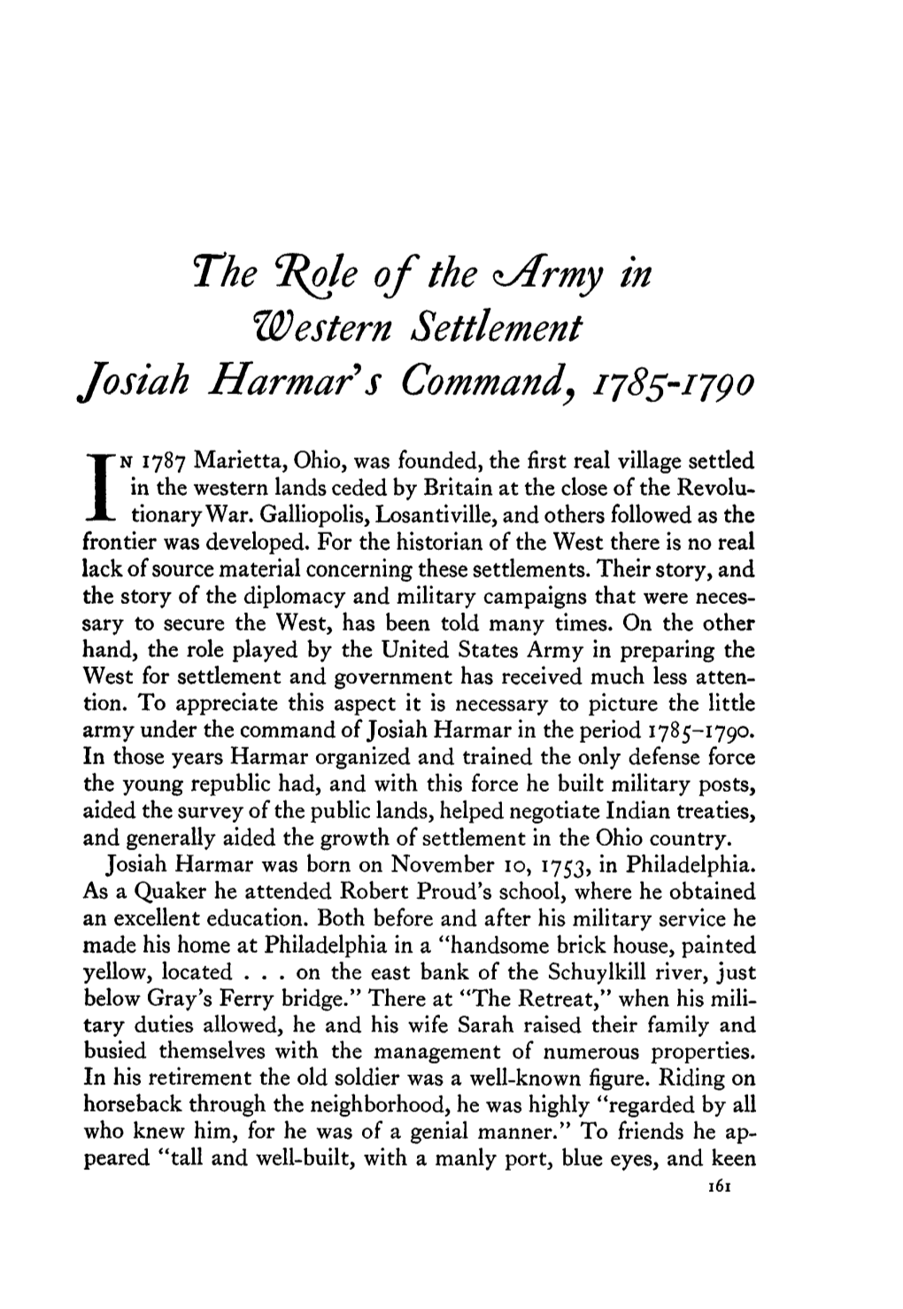 Iarmy in Western Settlement Josiah Harmar's Command, 1785-1790