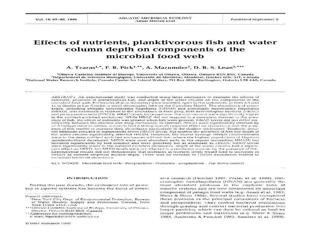 Effects of Nutrients, Planktivorous Fish and Water Column Depth on Components of the Microbial Food Web