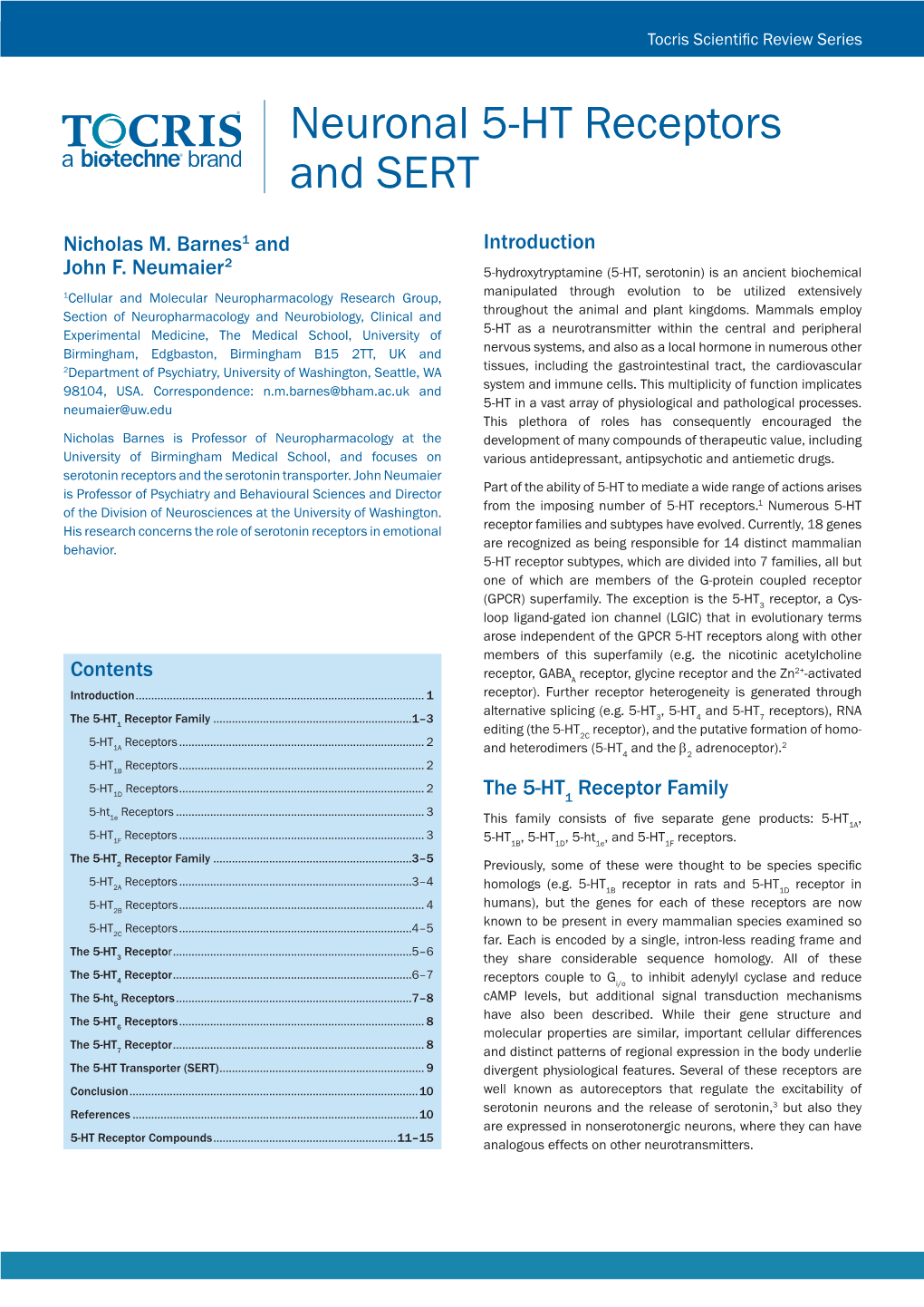 Neuronal 5-HT Receptors and SERT