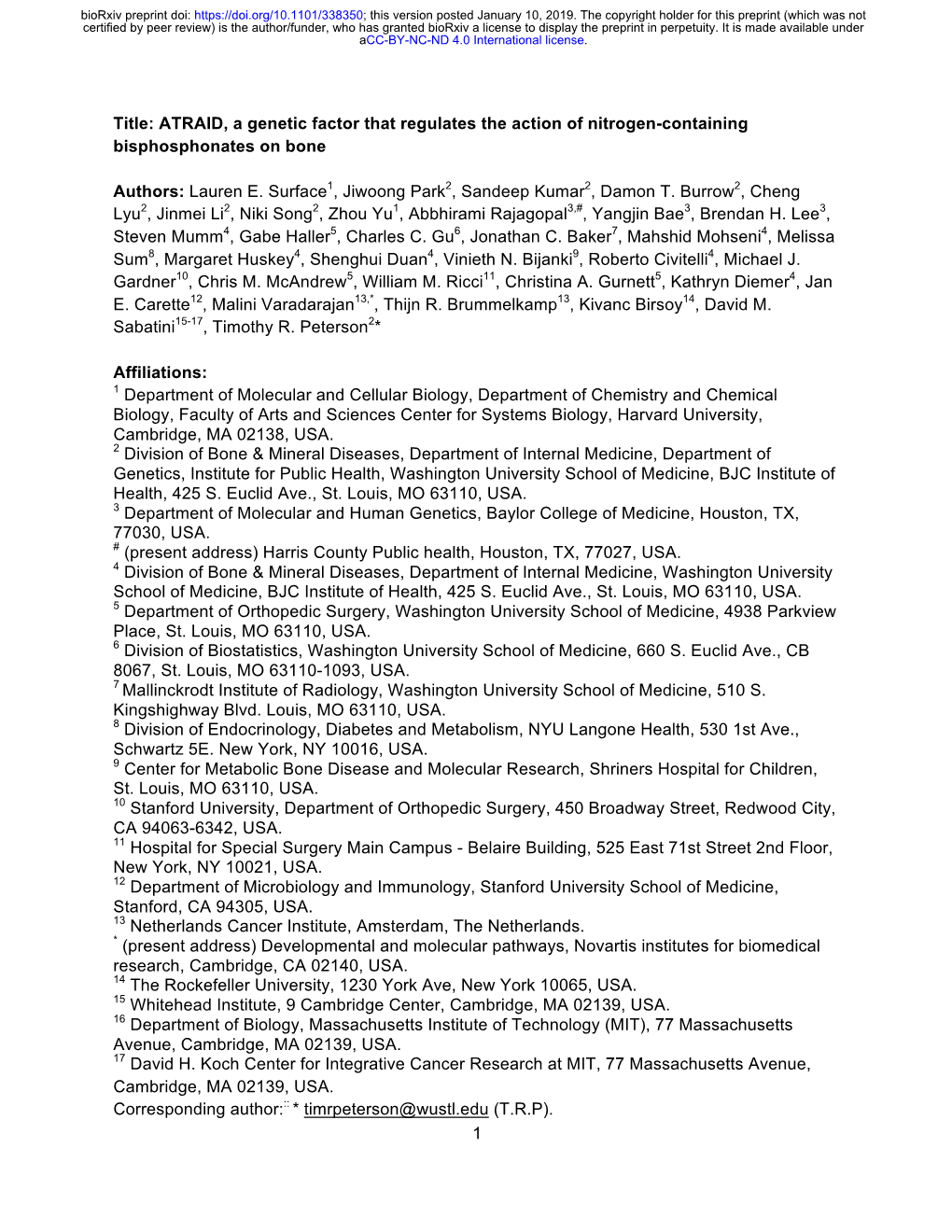 ATRAID, a Genetic Factor That Regulates the Action of Nitrogen-Containing Bisphosphonates on Bone