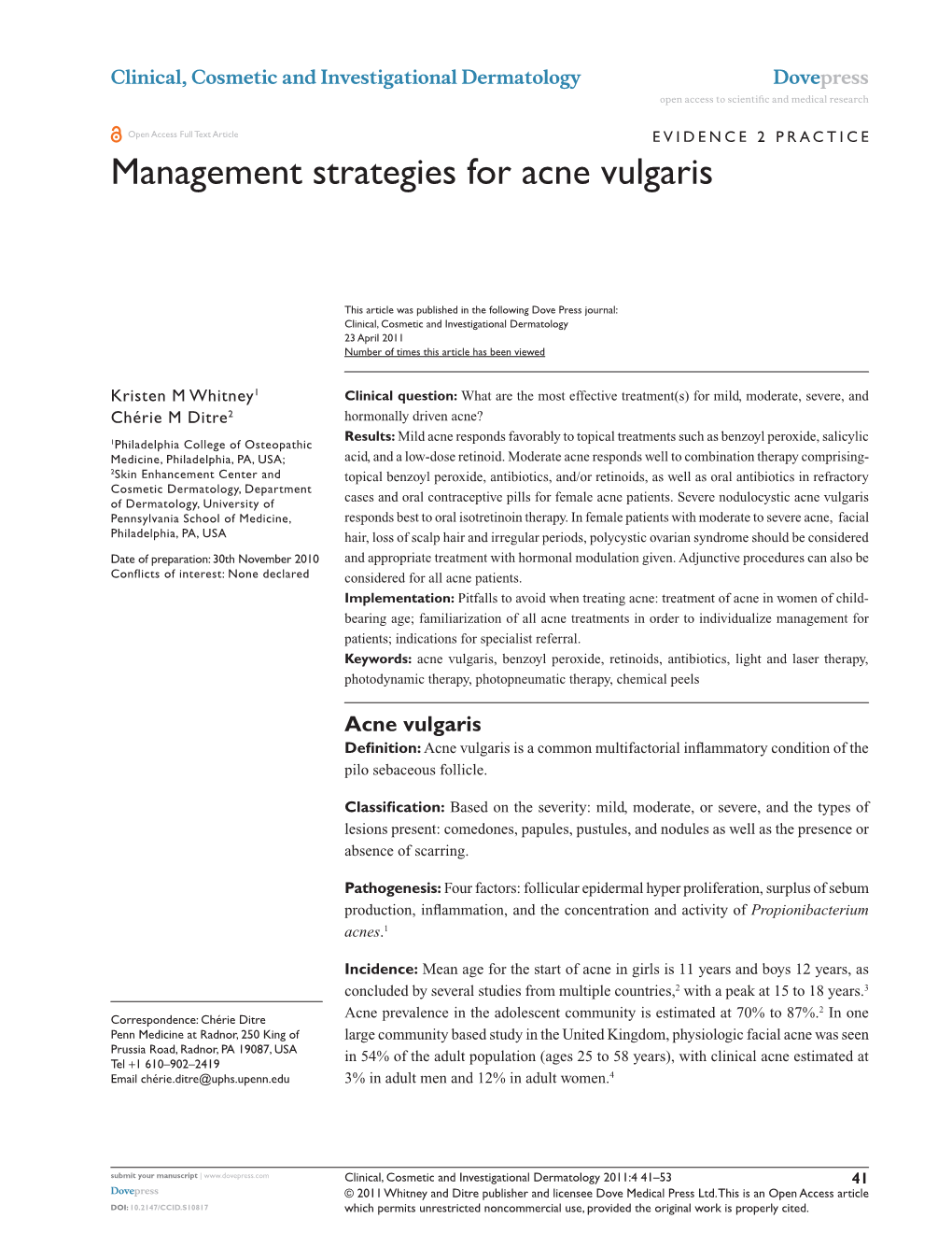 Management Strategies for Acne Vulgaris