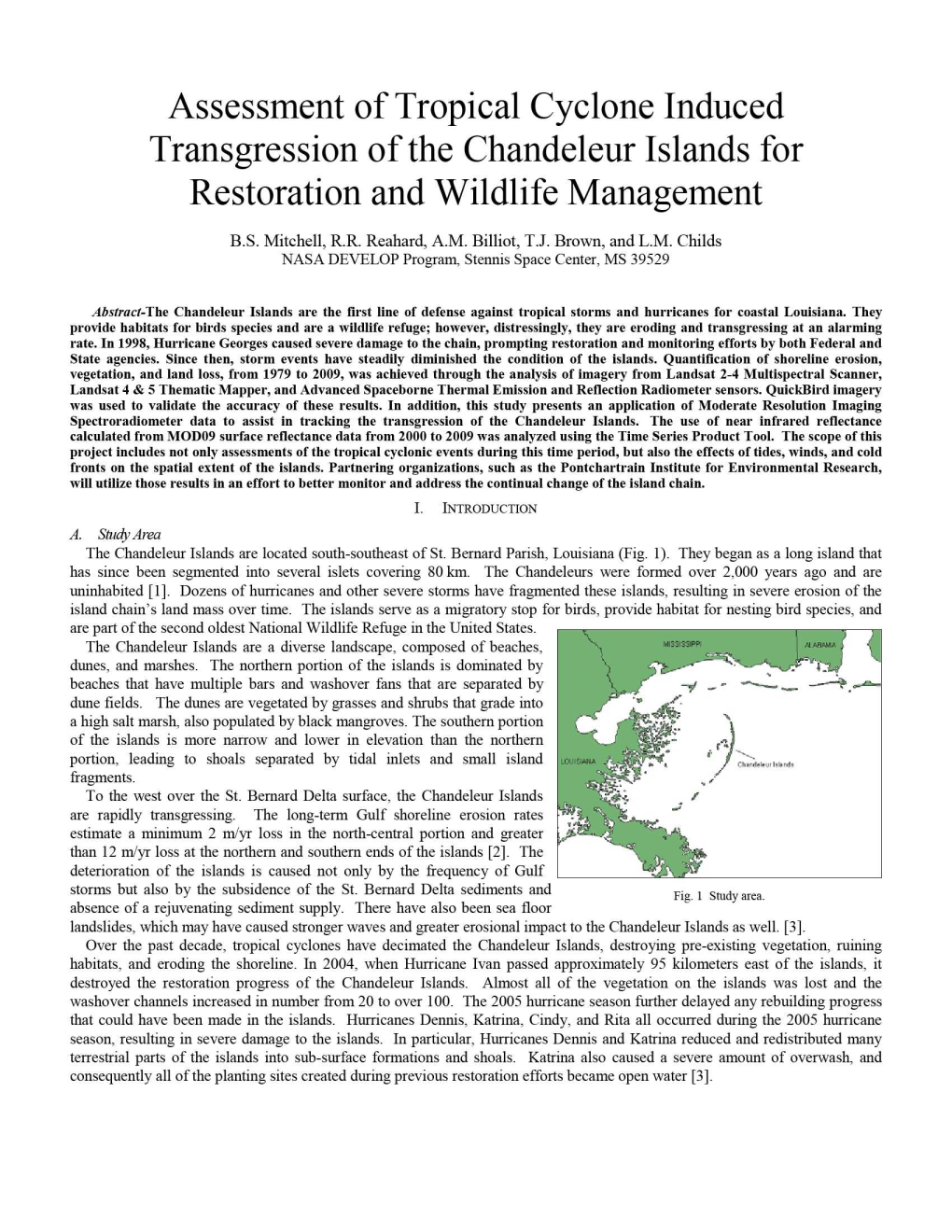 Assessment of Tropical Cyclone Induced Transgression of the Chandeleur Islands for Restoration and Wildlife Management