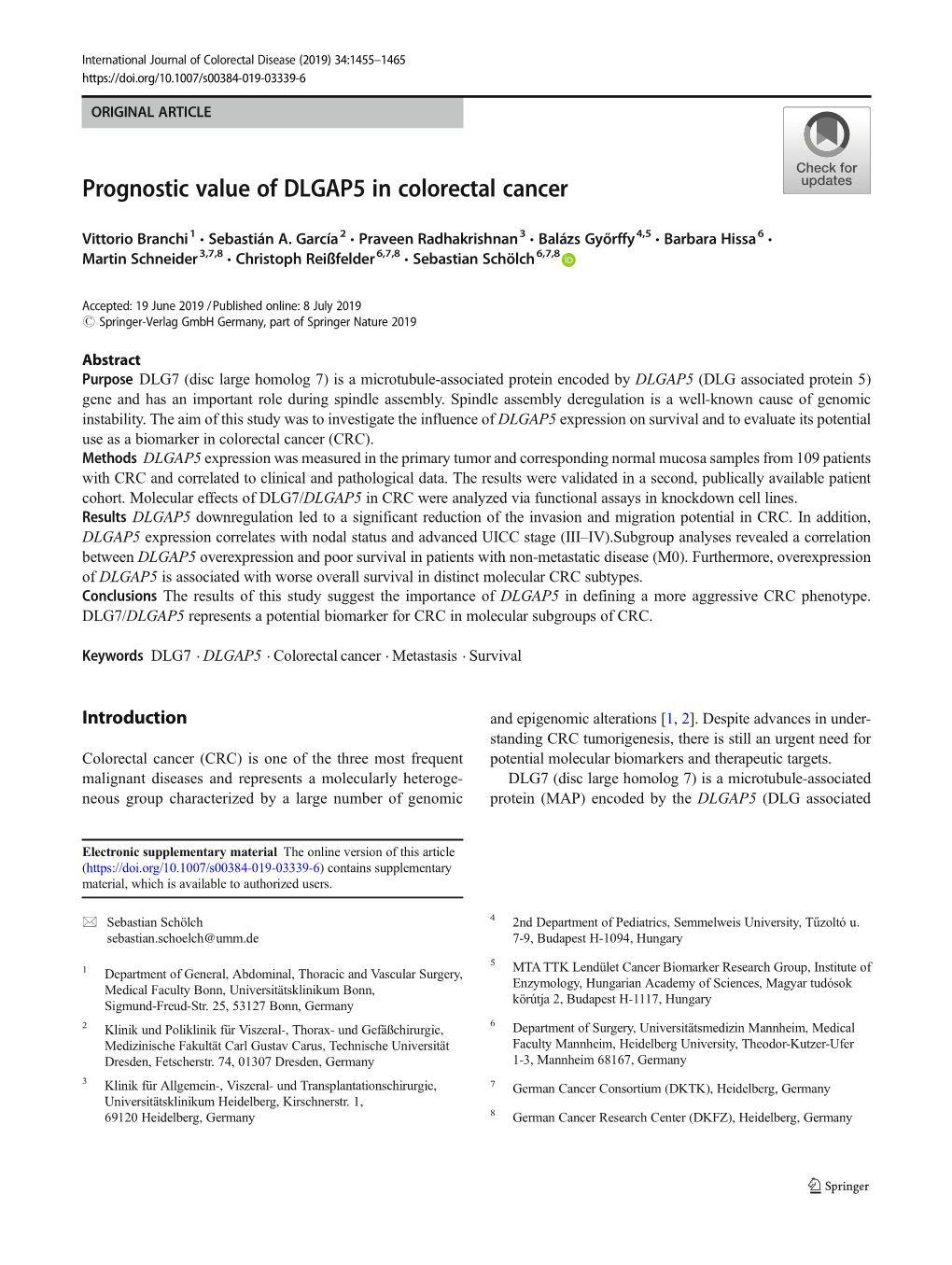 Prognostic Value of DLGAP5 in Colorectal Cancer