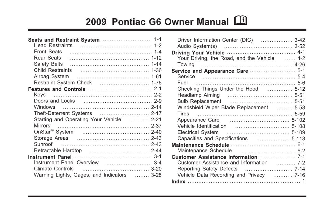 2009 Pontiac G6 Owners Manual