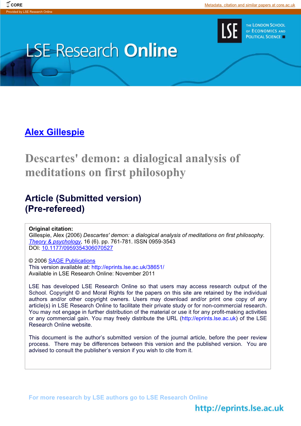 Descartes' Demon: a Dialogical Analysis of Meditations on First Philosophy