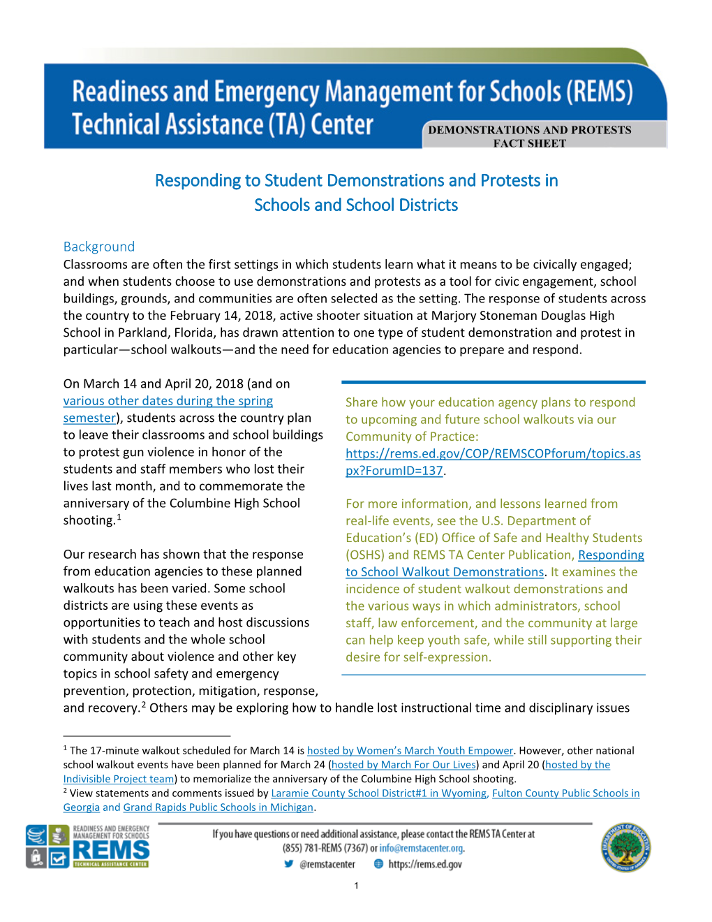 Responding to Student Demonstrations and Protests in Schools and School Districts