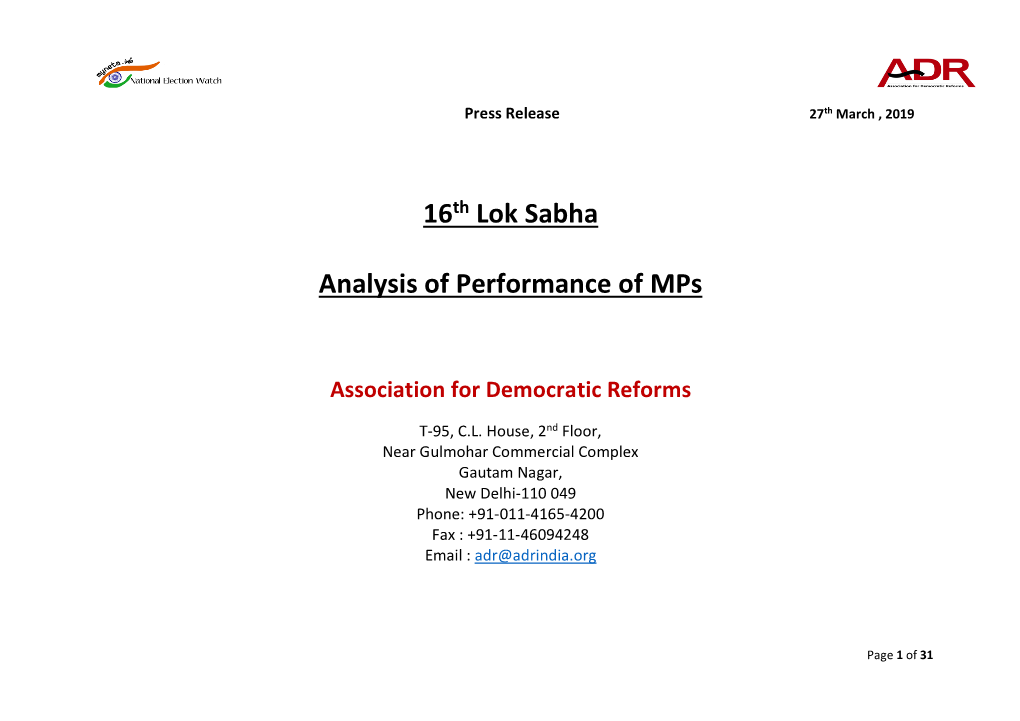 16Th Lok Sabha Analysis of Performance Of