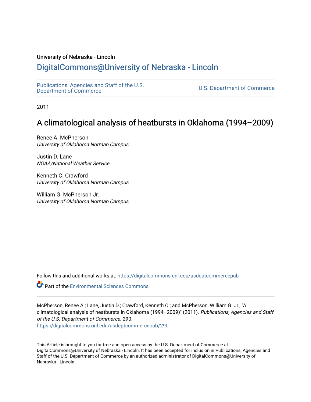 A Climatological Analysis of Heatbursts in Oklahoma (1994–2009)