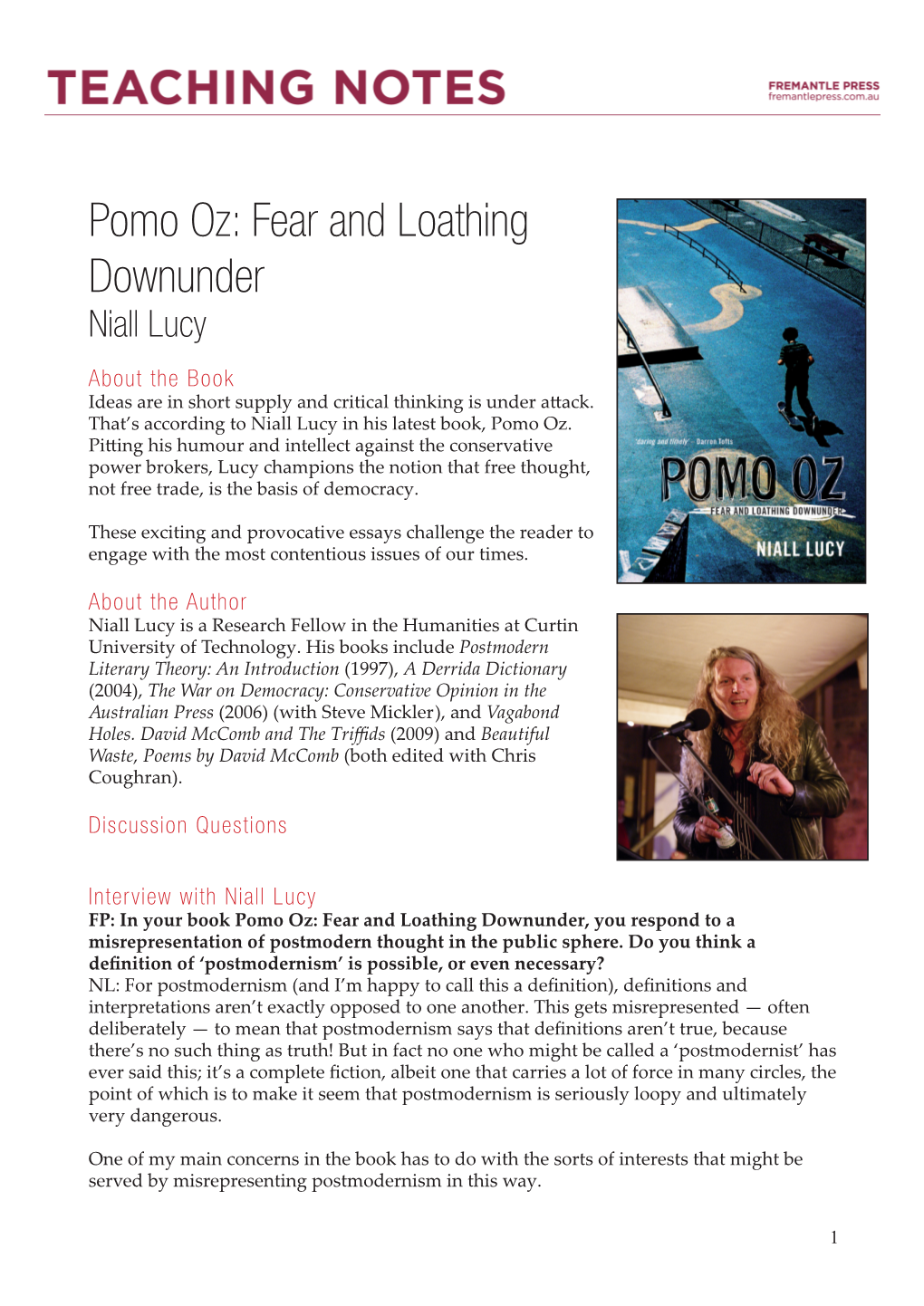 Pomo Oz: Fear and Loathing Downunder Niall Lucy