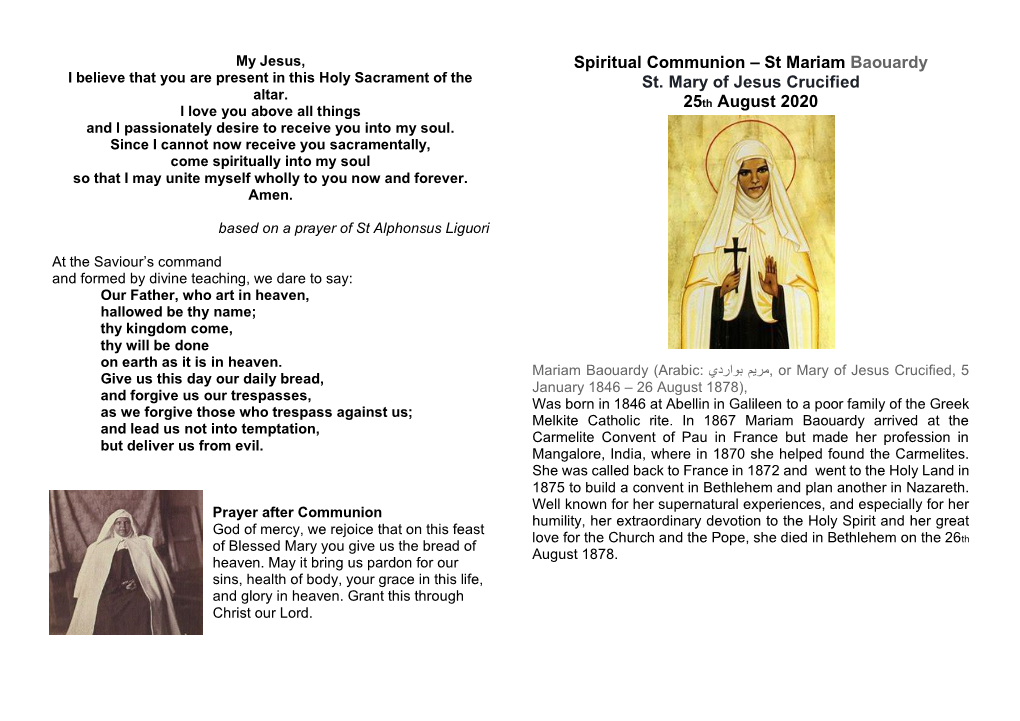 Spiritual Communion – St Mariam Baouardy St. Mary of Jesus