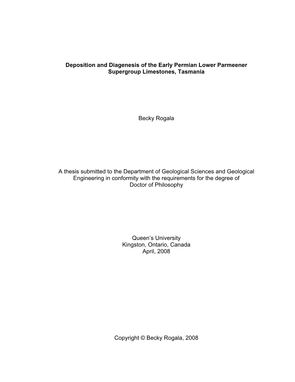 Deposition and Diagenesis of the Early Permian Lower Parmeener Supergroup Limestones, Tasmania