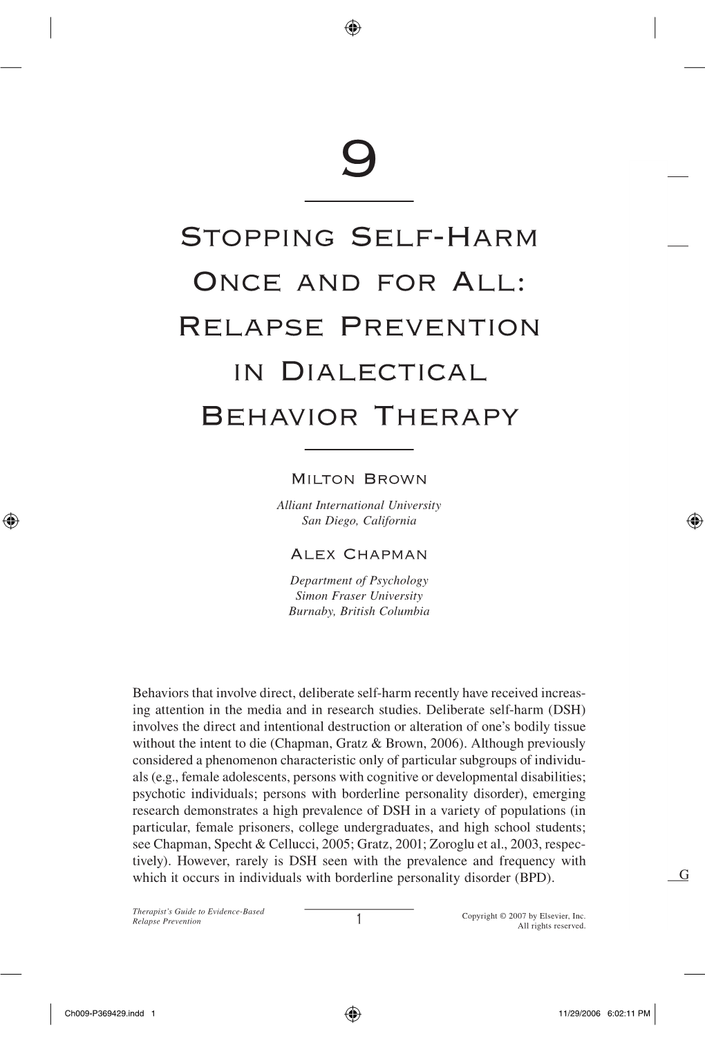 Stopping Self-Harm Once and for All: Relapse Prevention in Dialectical Behavior Therapy