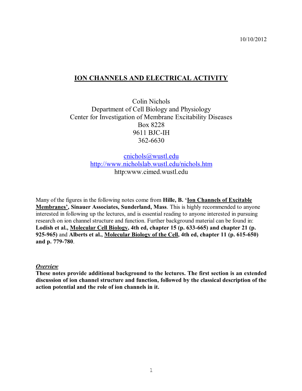 Ion Channels and Electrical Activity