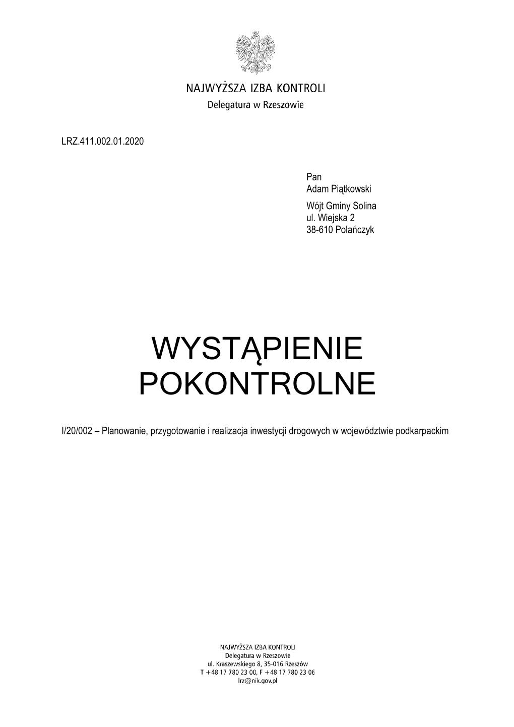 Wystąpienie Pokontrolne