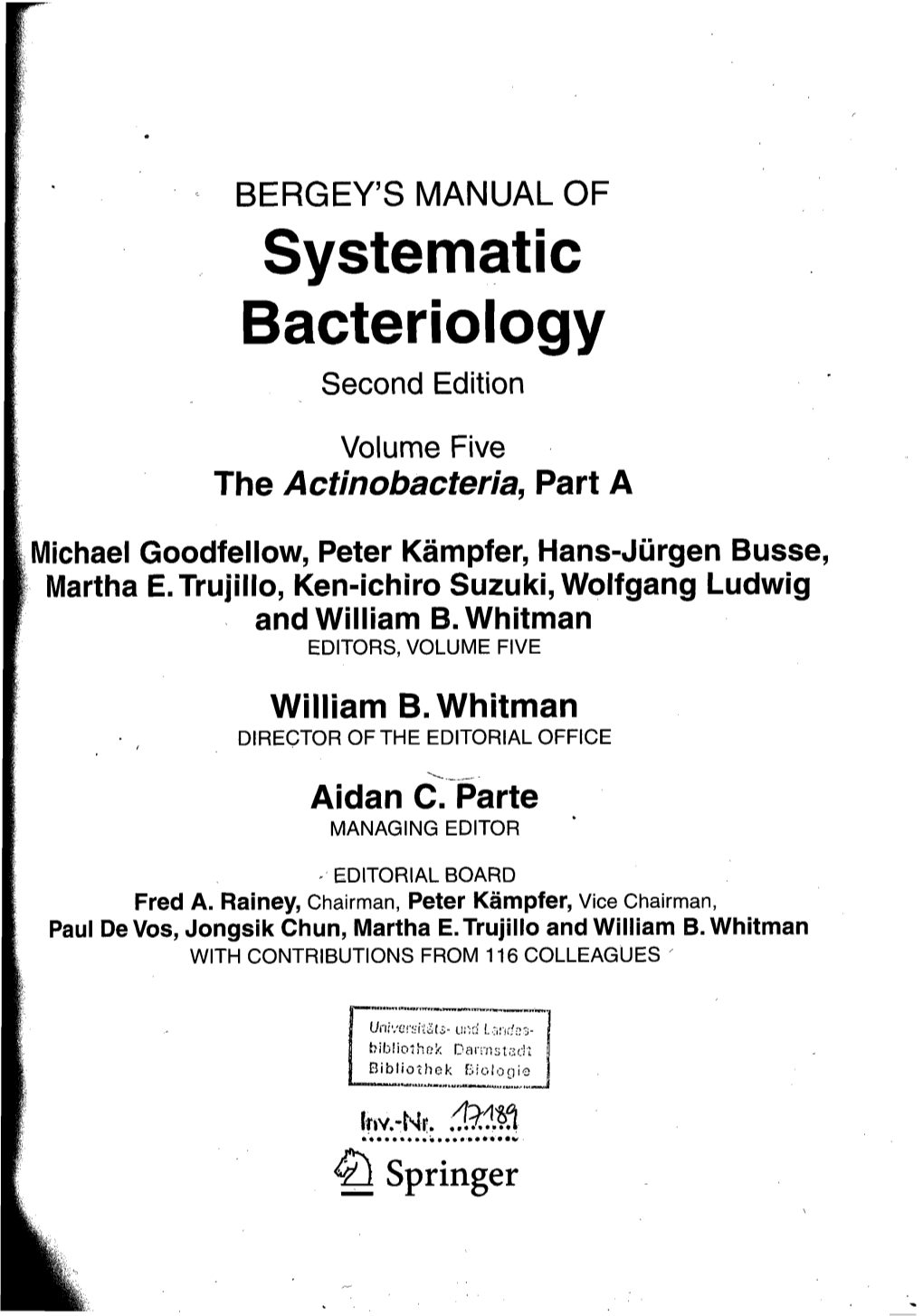 Systematic Bacteriology Second Edition