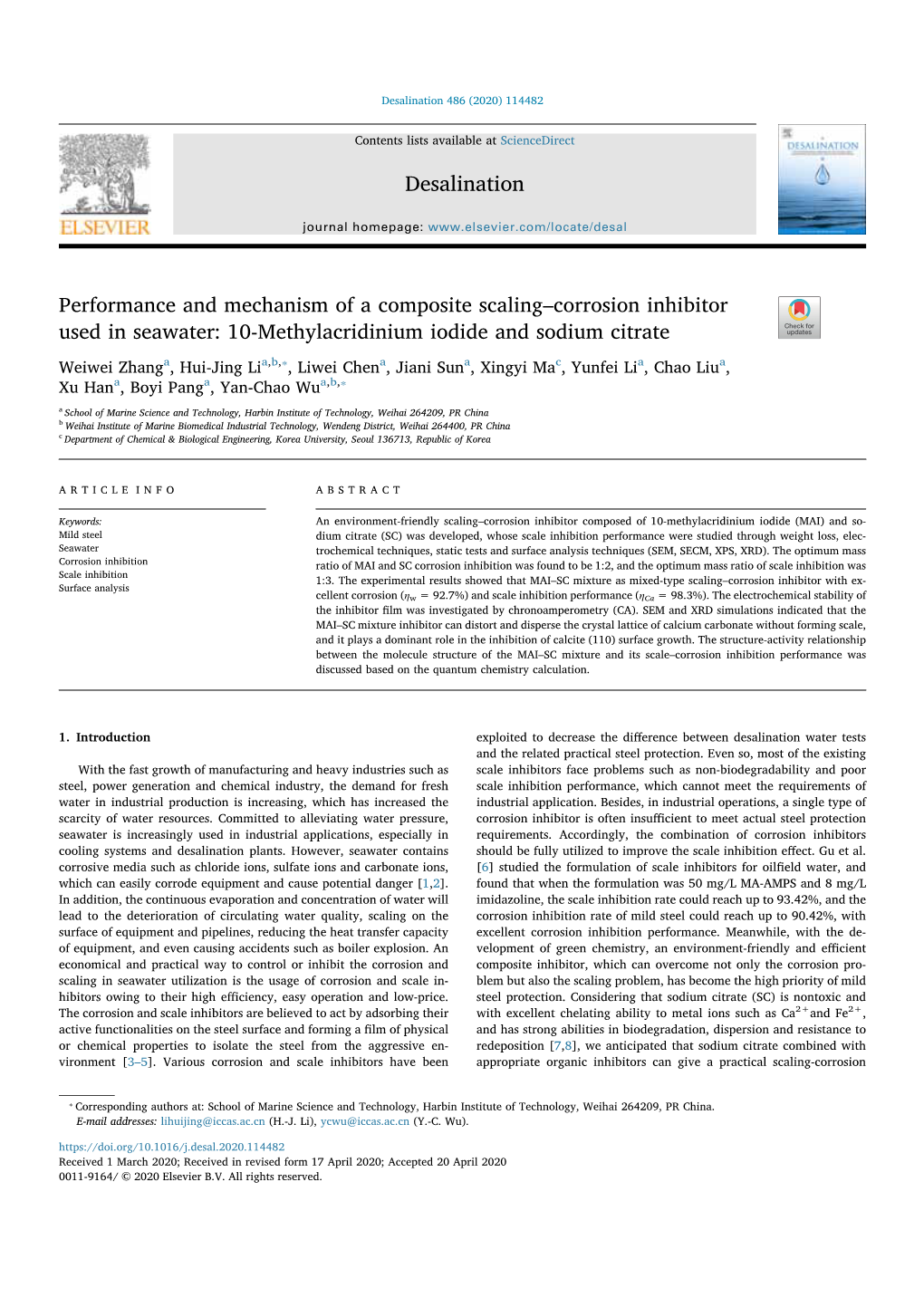 Performance and Mechanism of a Composite Scaling鈥揷orrosion