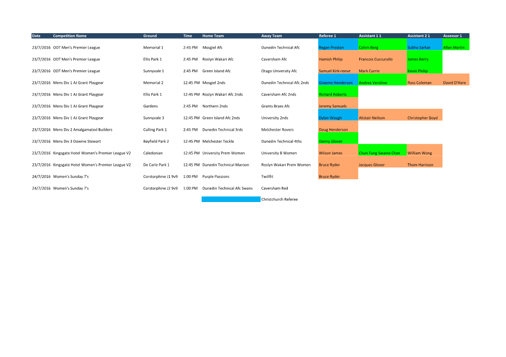 Referee Appointments 23-24 July 2016.Xlsx