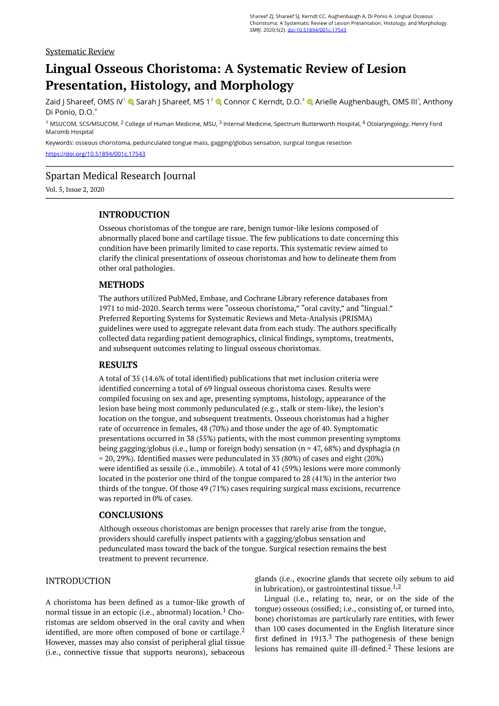 Lingual Osseous Choristoma: a Systematic Review of Lesion Presentation, Histology, and Morphology