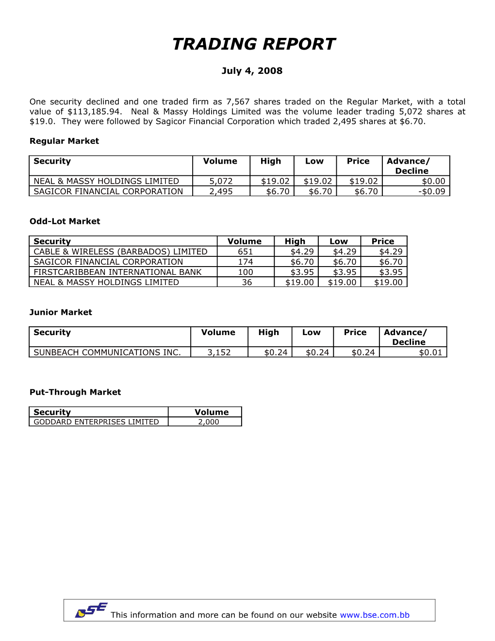 Trading Report s6