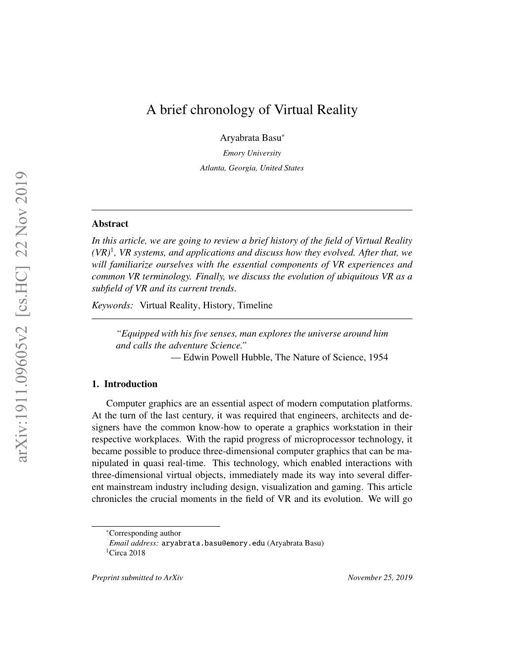 A Brief Chronology of Virtual Reality