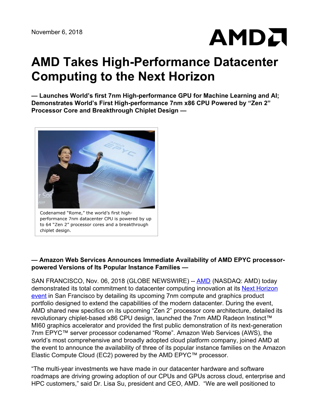 AMD Takes High-Performance Datacenter Computing to the Next Horizon