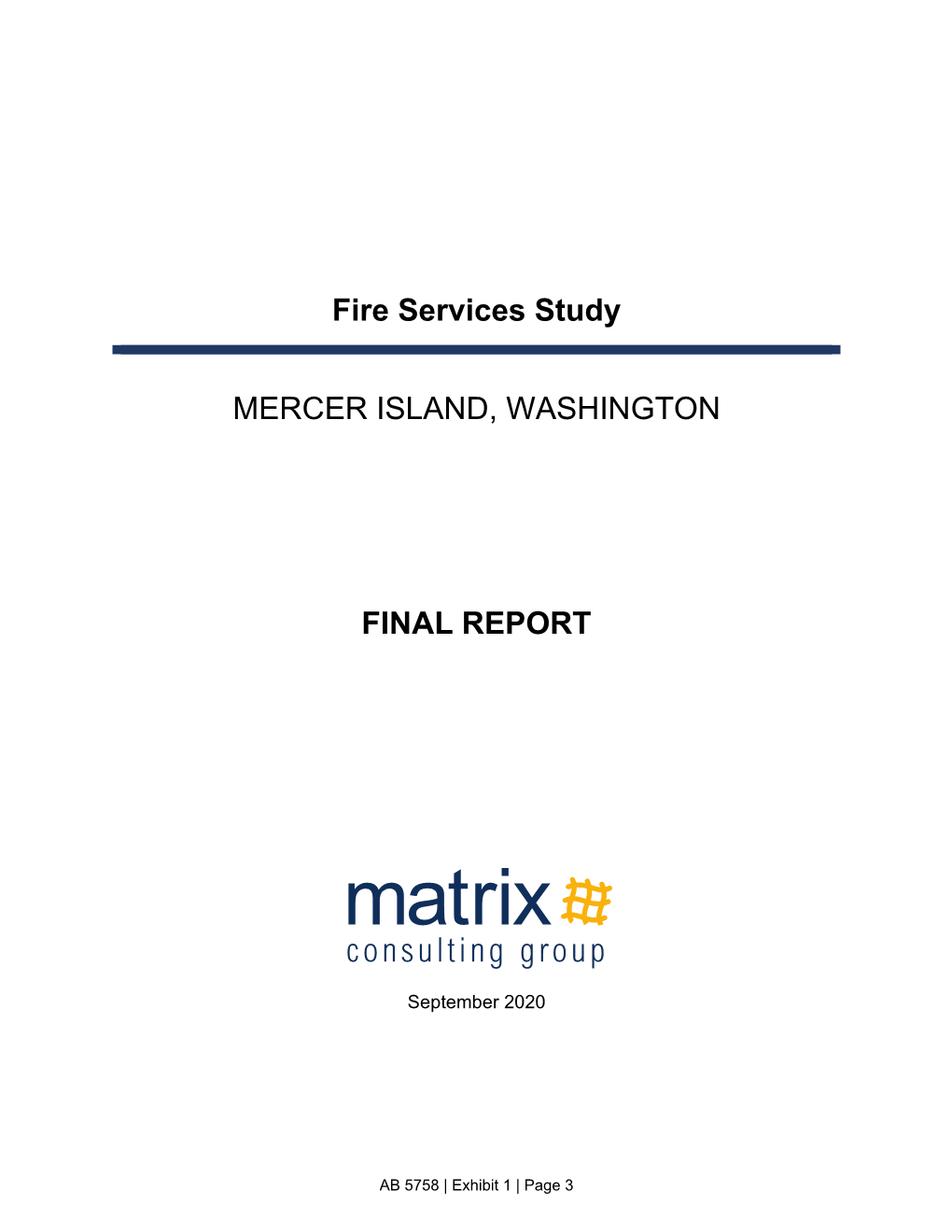 Fire Services Study MERCER ISLAND, WASHINGTON FINAL REPORT