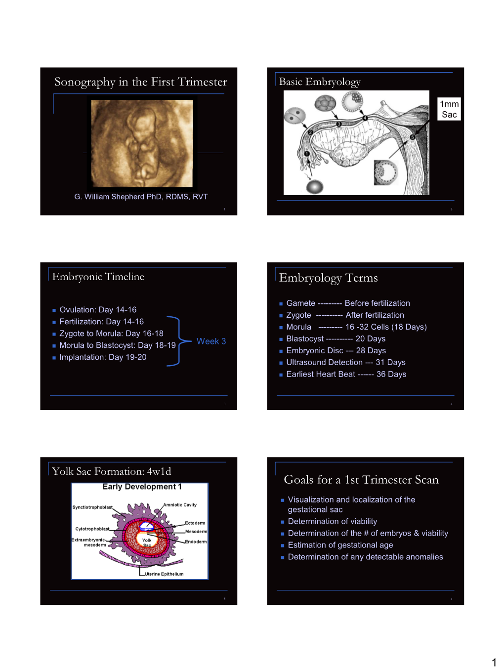 Sonography in the First Trimester Embryology Terms Goals for a 1St