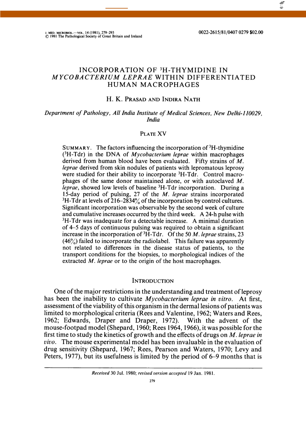 Incorporation of 3H-Thymidine in Human