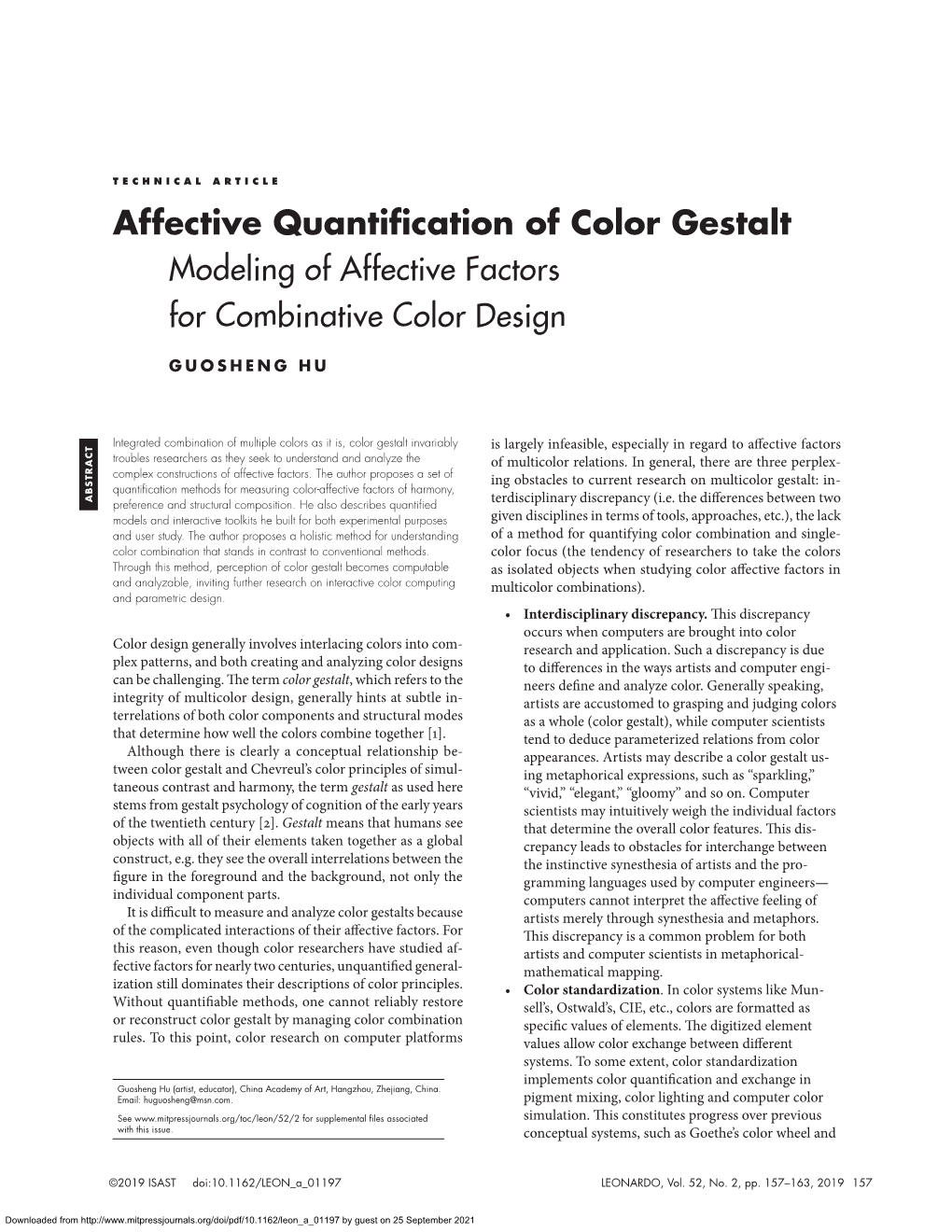 Affective Quantification of Color Gestalt