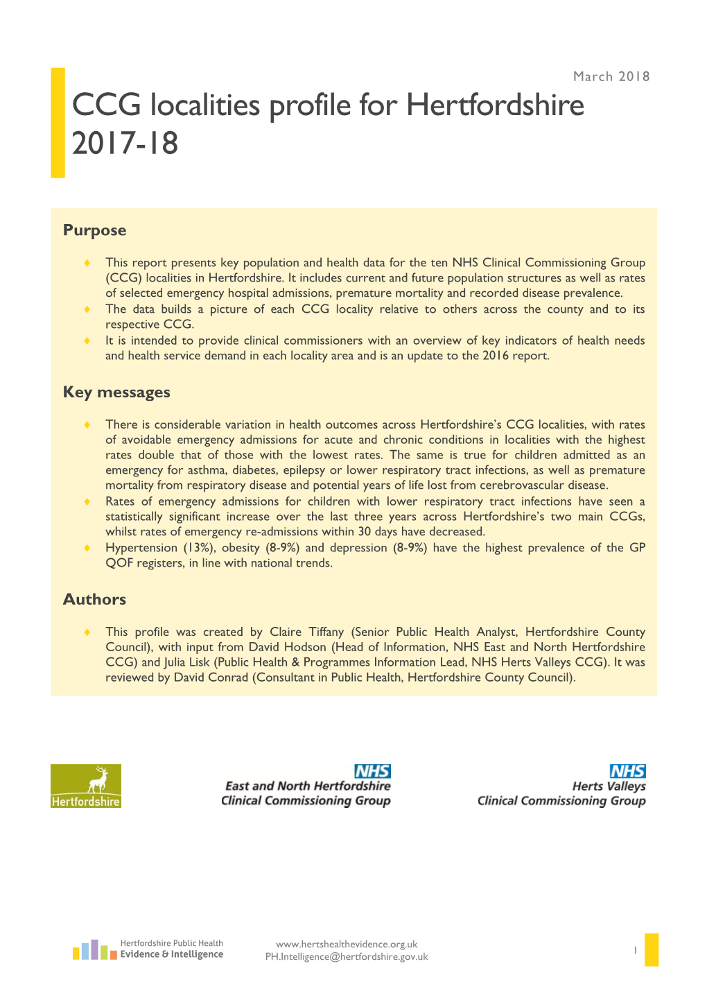 CCG Localities Profile for Hertfordshire 2017-18