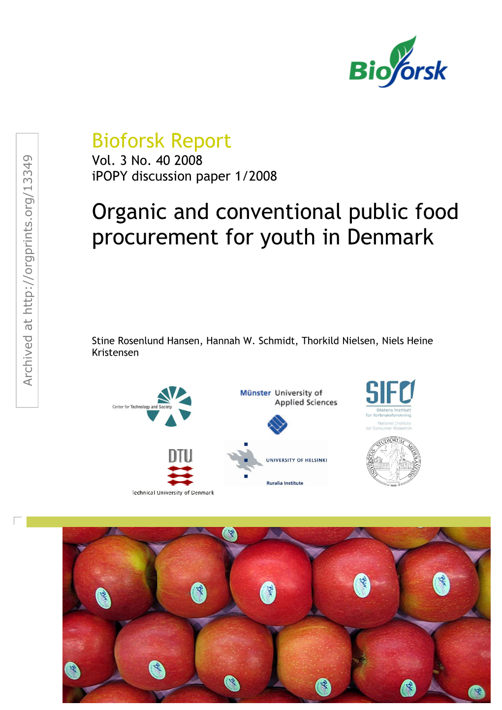 Organic and Conventional Public Food Procurement for Youth in Denmark