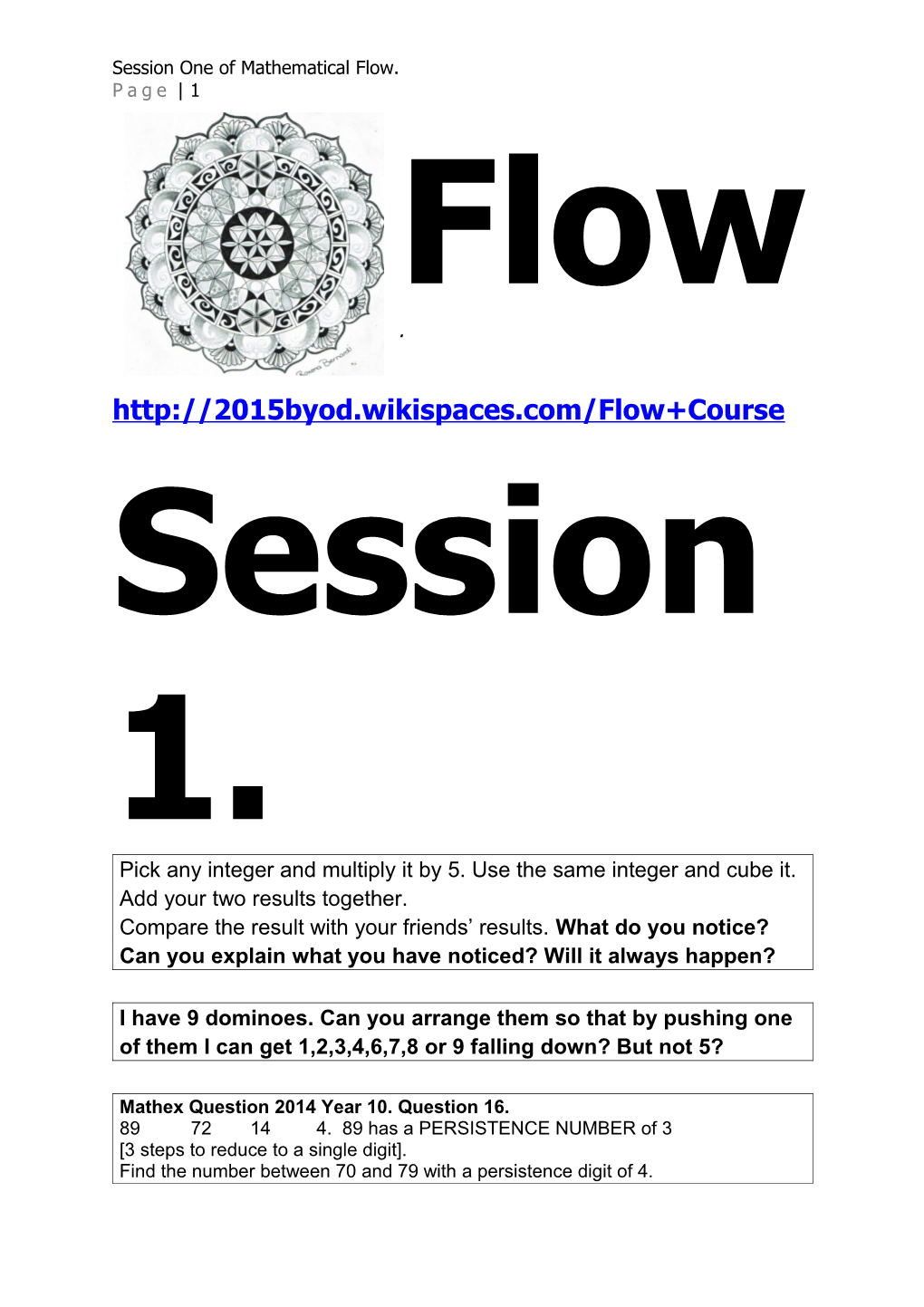 Session One of Mathematical Flow. Page 2