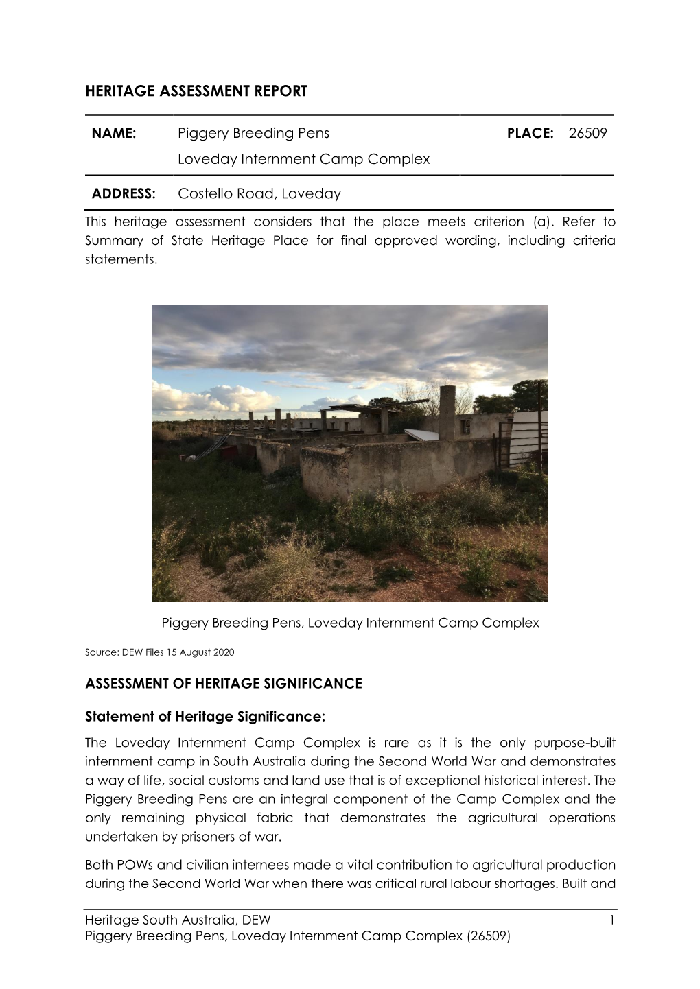 Heritage Assessment Report