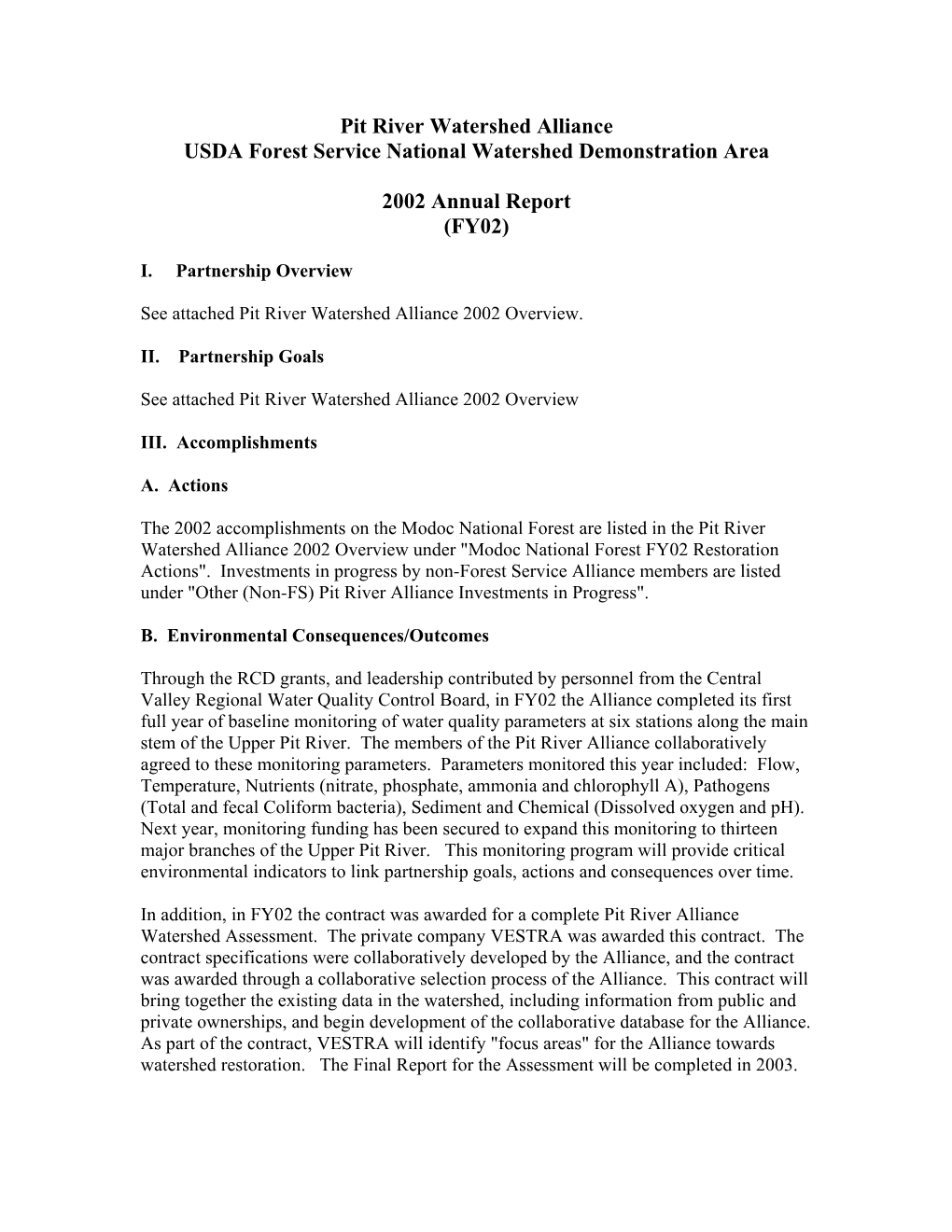 Pit River Watershed Allianc 2002 Overview