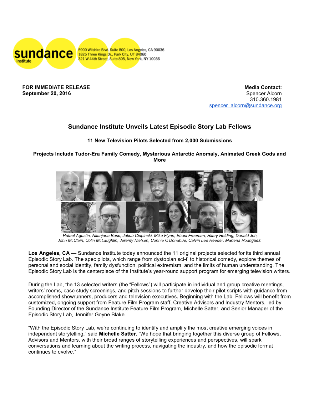 Sundance Institute Unveils Latest Episodic Story Lab Fellows