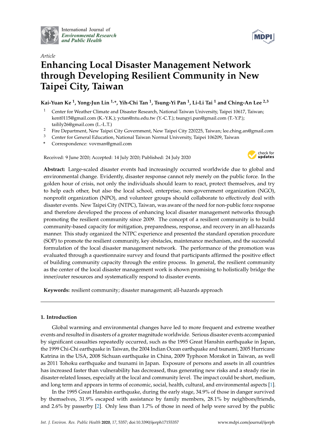 Enhancing Local Disaster Management Network Through Developing Resilient Community in New Taipei City, Taiwan