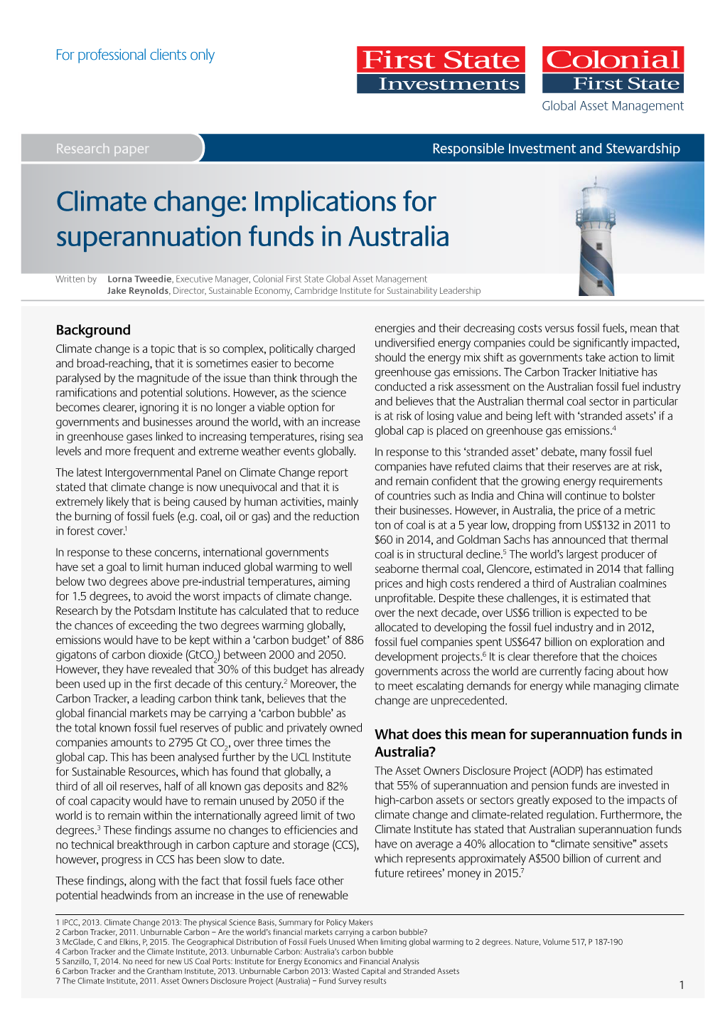 Climate Change: Implications for Superannuation Funds in Australia