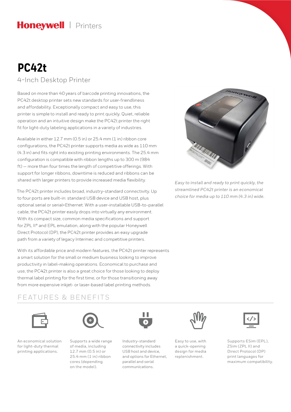 Pc42t Desktop Printer Data Sheet | Honeywell