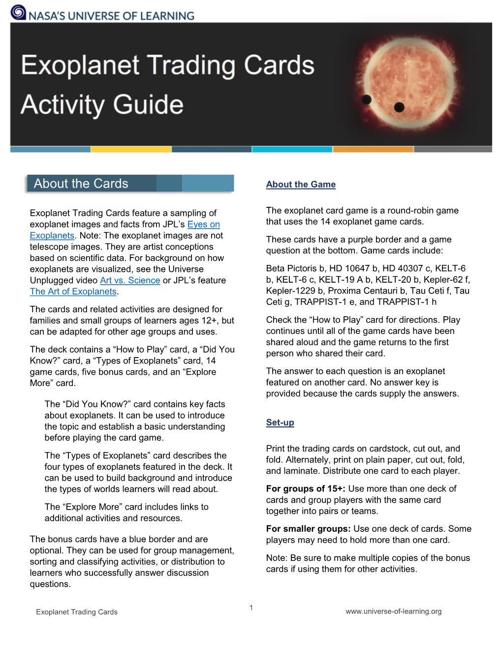 Exoplanet Trading Cards Activity Guide