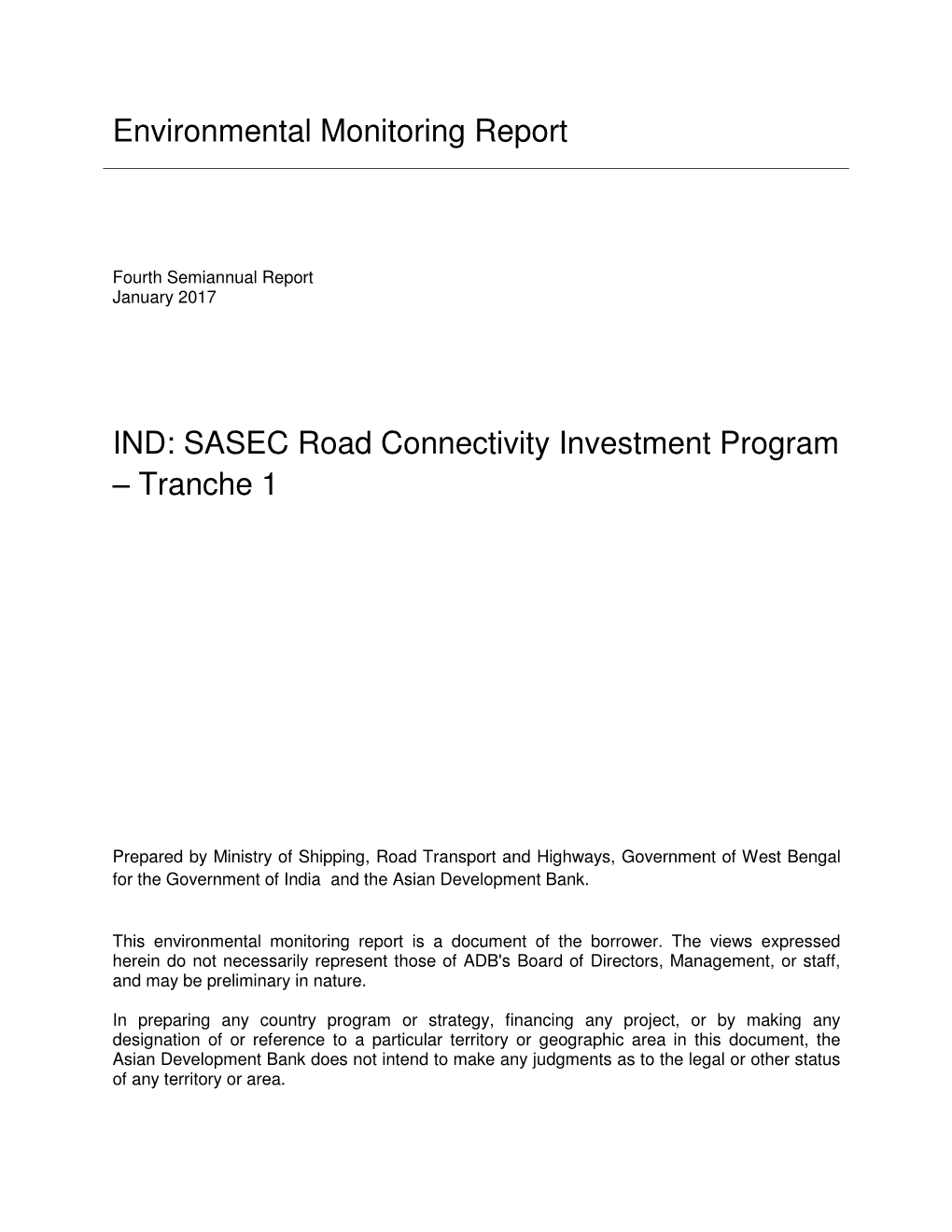 IND: SASEC Road Connectivity Investment Program – Tranche 1