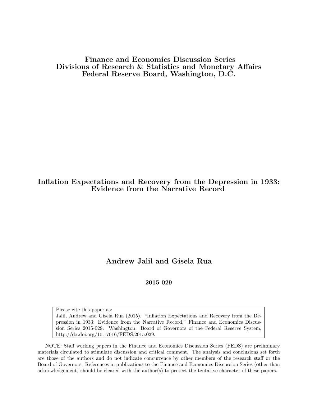 Inflation Expectations and Recovery from the Depression in 1933: Evidence from the Narrative Record