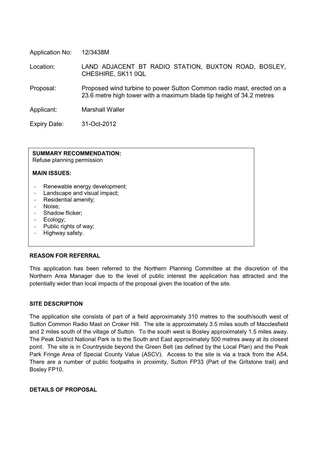 WITHDRAWN 12/3438M-Proposed Wind Turbine to Power Sutton