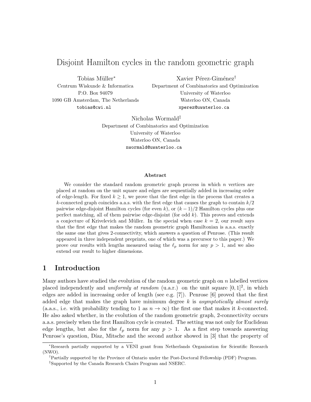 Disjoint Hamilton Cycles in the Random Geometric Graph
